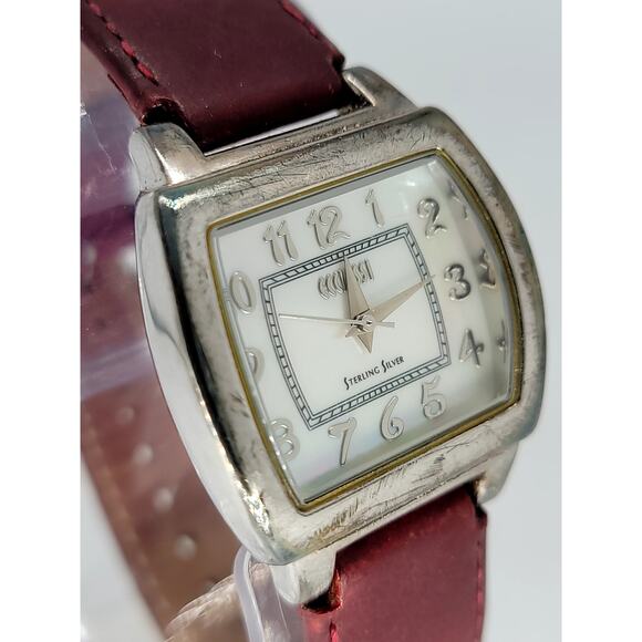 Vintage ECCLISSI Sterling Silver Watch with Maroon Leather Strap main image 7